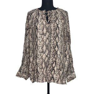 Ava & Viv Womens Snakeskin Print Tie-Neck Long Sleeve Blouse Plus Size 1X